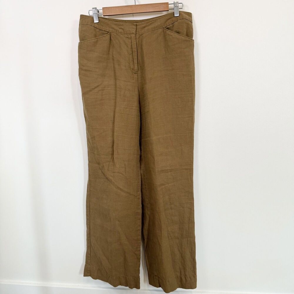 J.Jill Linen Pants Women's Size 10 Brown Wide Leg  BOHO Office Trouser Coastal